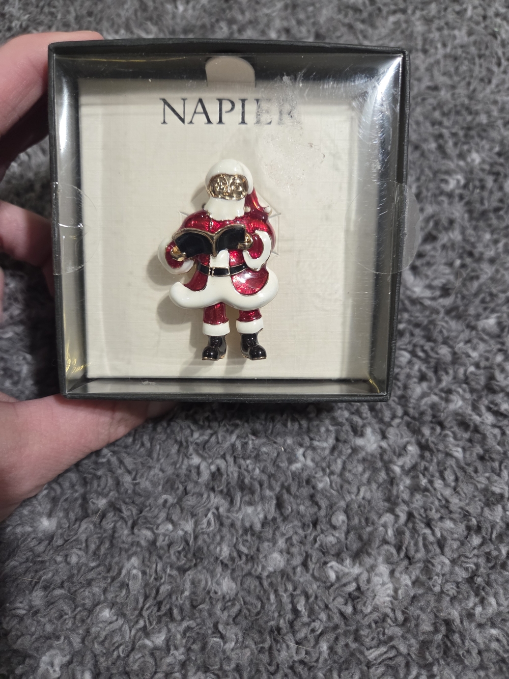 Napier Red White and Gold Santa Musician Brooch